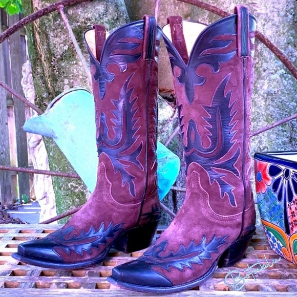 LUCCHESE Classics Handmade Vintage Tall Black Brown Leather Western Cowboy Boots - Picture 4 of 12